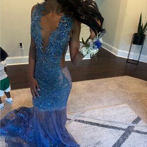 Exquisite Blue Lace Prom Dress